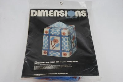 Vintage 1981 Dimensions Textured Floral Tissue Box Needlepoint Kit 2200 Powell - Image 1 of 4