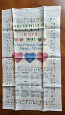 Vtg.  1991 Linen Tea Towel Sampler Alphabet Forman Made in USA New