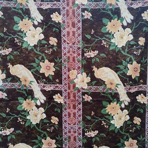Vintage Peacock Cotton Fabric Brown Cream Green Large 142x300cm Sanderson Style - Picture 1 of 6