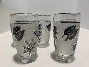 Vintage MCM 1960’s Set Of 5 Libbey 5.25” Silver Leaf Frosted 12oz Glass Tumblers - Picture 1 of 12