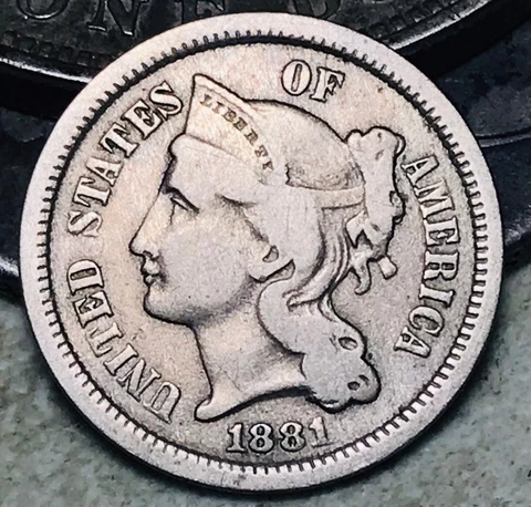 1881 Three Cent Nickel Piece 3C Ungraded Circulated US Type Coin CC18269 Cover