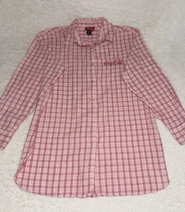 Camicia Coca Cola grande a quadri con bottoni manica lunga rossa e rosa - Foto 1 di 9