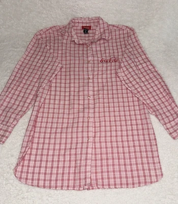 Coca Cola Shirt Large Plaid Button Down Long Sleeve Red & Pink - Image 1 of 4