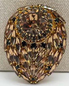 Vintage Schoffel Austria Signed Rhinestone Gold Tone Brooch - Picture 1 of 13