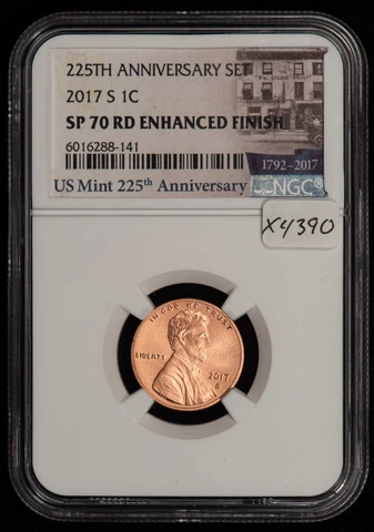 2017-S 1c Lincoln Shield Cent - 225th Ann - NGC SP 70 RD Enhanced Finish - X4390 Cover