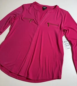 INC International Concepts Zip Pocket Long Sleeve Top Pink Tutu Medium $54 - Picture 1 of 9