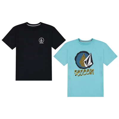 Volcom Boys 2 Pack Small 7/8 Graphic Print T-Shirts - Black and Aqua - Image 1 of 3