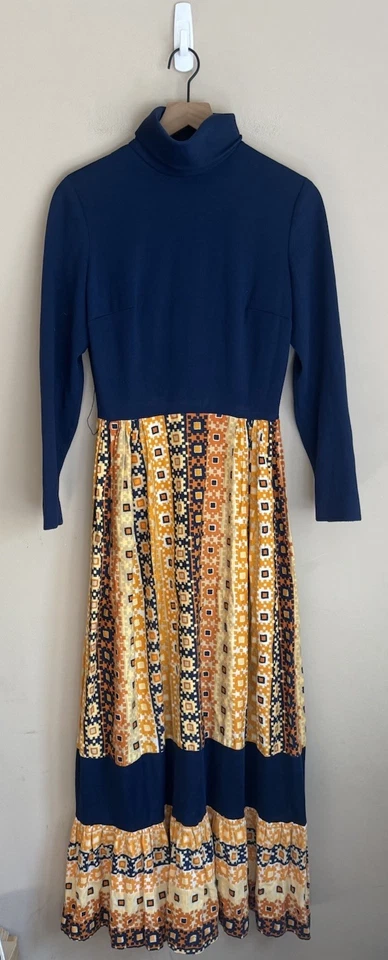 Dress Maxi Vintage 60s 70s Boho Hippy Prairie Floral Womens Size Small Blue - Image 1 of 4