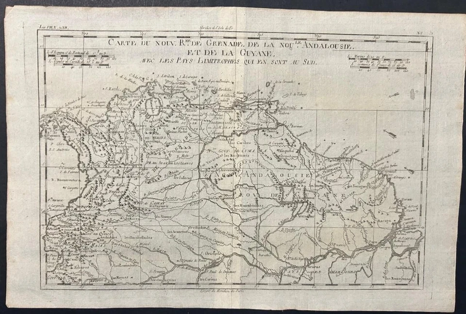 AMAZON RIVER БРАЗИЛИЯ 1780 BONNE & RAYNAL НЕОБЫЧНЫЙ СТАРИННЫЙ МЕДИ ГРАВИРОВАННАЯ КАРТА - Изображение 1 из 1