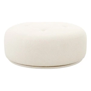 Pemberly Row Handmade Transitional Cream Boucle Swivel Ottoman - Picture 1 of 4