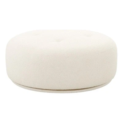 Pemberly Row Handmade Transitional Cream Boucle Swivel Ottoman - Image 1 of 4