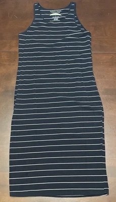 Earth Yoga Tank Dress Womens Large Black White Stripes Organic Cotton Long - Image 1 of 4