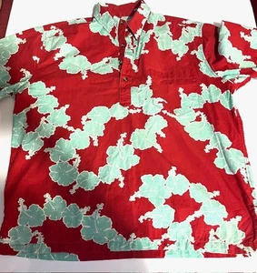 Tori Richard Hawaiian Shirt Mens M Red Aqua Lei Print Aloha Uniforms - Picture 1 of 5