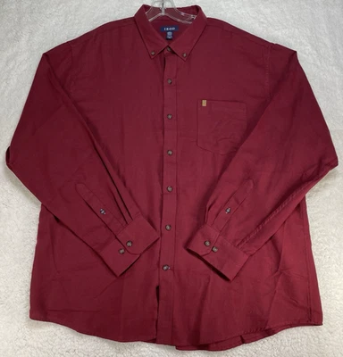 Izod Shirt Mens Sz 2XL Red Flannel Long Sleeve Cotton Blend Pocket Leather Logo - Image 1 of 4