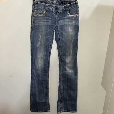 Pantalones de mezclilla Rock and Roll vaquera para mujer 28x36 azul tiro bajo corte bootcut Foto 1 de 4