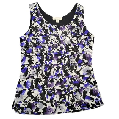 Blusa sin mangas Laura Ashley negra púrpura de malla forrada para mujer talla M Foto 1 de 4