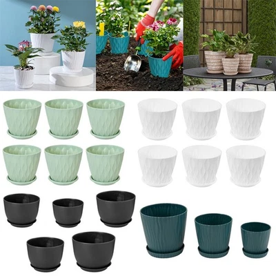 UKWAREHOUSESALES 3-6x Plastic Plant Pots Flowerpot with Saucer and Drainage Holes Indoor Outdoor