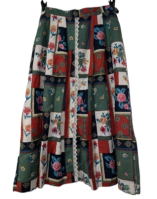 Falda Geiger Austria Multicolor Algodón Lino Parche Floral Plisado Talla 10 (42) Foto 1 de 4