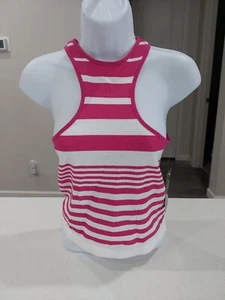 NEU Damen Junior Just Polly New York Top rosa und weiß gestreift Shirt Neu mit Etikett - Bild 1 von 9