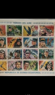 Estampillas de 1974 de los Ases de la Guerra Aérea Guinea Ecuatorial Héroes del Aire bloque 16 Foto 1 de 4