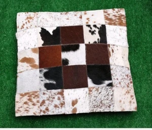 100% NEW COWHIDE LEATHER CUSHION COVER RUG COW HIDE HAIR ON CUSHION W/ Brown  - Picture 1 of 4