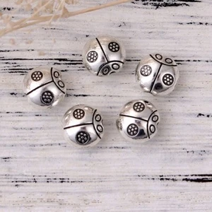 20 Pretty Ladybird Shaped Antique Silver Tone Metal Spacer Beads 9mm - Picture 1 of 2