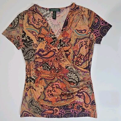 Blusa Lauren Ralph Lauren Mujer XS Naranja Púrpura Otoño Clásica Dinero Antiguo Top Foto 1 de 4