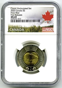 2022 CANADA $2 POLAR BEAR TOONIE NGC MS69 FIRST RELEASES TOP GRADE ONLY 3 KNOWN - Picture 1 of 2