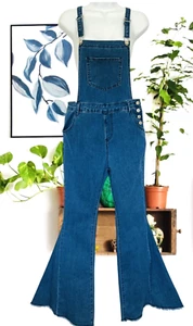 Y2K Wisteria Lane Denim Overall Schlaghose Large Flare Stretch ausgefranst Neu mit Etikett - Bild 1 von 11