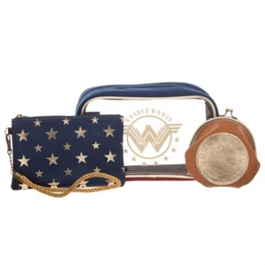 Wonder Woman Cosmetic Bag Gift Set Make Up Case Coin Purse Stars DC Comics Pouch - Picture 1 of 4