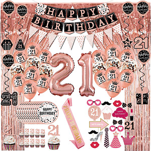 21St Birthday Decorations for Her - (76Pack) Rose Gold Party Banner, Pennant