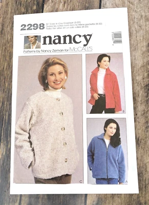 McCall's 2298 Sewing w/ Nancy Zieman Fleece Jacket Cardigan All Sizes 8-22 Uncut - Image 1 of 2