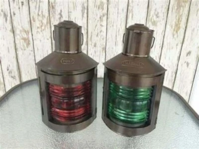 Juego de 2 linternas de puerto de metal náutico vintage y linternas de a bordo de estrellas lámpara de aceite de barco Foto 1 de 4