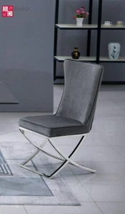 Chesterfield Stuhl Samt Hellgrau Silber Edelstahl Esszimmerstühle Polsterstuhl - Bild 1 von 5