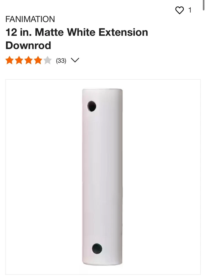 FANIMATION 12 in. Matte White Extension Downrod DR1-12MW Foto 1 de 1