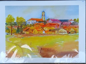 Bad Birnbach Kunstdruck auf Passepartk. Bernhard Gerner 50 X 70 cm Orange Blau - Bild 1 von 7