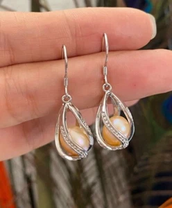 8-9mm freshwater Pearl s925 silver dangle teardrop earrings for women - Picture 1 of 35