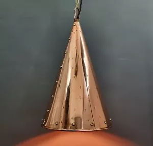 Vintage Th Valentiner Copper Cone Pendant Lamp 37cm Danish Light Arts & Crafts - Picture 1 of 12