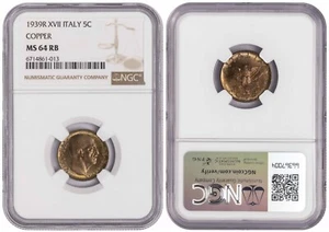 i-650594 Italy 5 Centesimi 1939 R. NGC MS 64 RB. Almost TOP POP - Picture 1 of 1