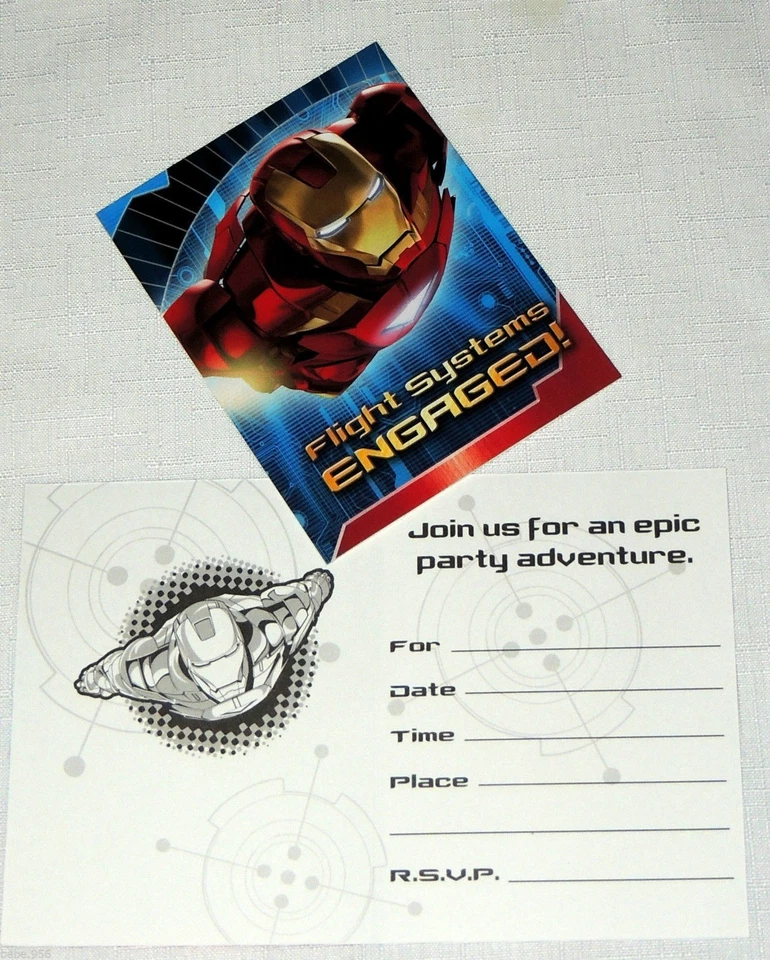~~IRON MAN- 2 ~ 8- INVITACIONES CON SOBRES SUMINISTROS DE FIESTA Foto 1 de 1