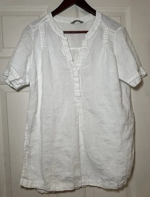 M&S Collection White 100% Linen Flax Short Sleeve Blouse Tunic Top Size UK 16 - Image 1 of 4