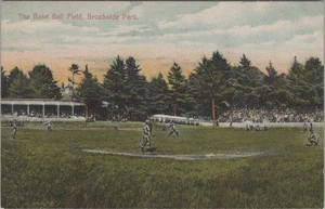 The Base Ball Field Brookside Baseball Park Athol? Cartolina 1909 arancione MA PM - Foto 1 di 4