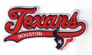 Houston Texans Script Team Logo NFL Embroidered 4in Iron / Sew-On Patch - Picture 1 of 2