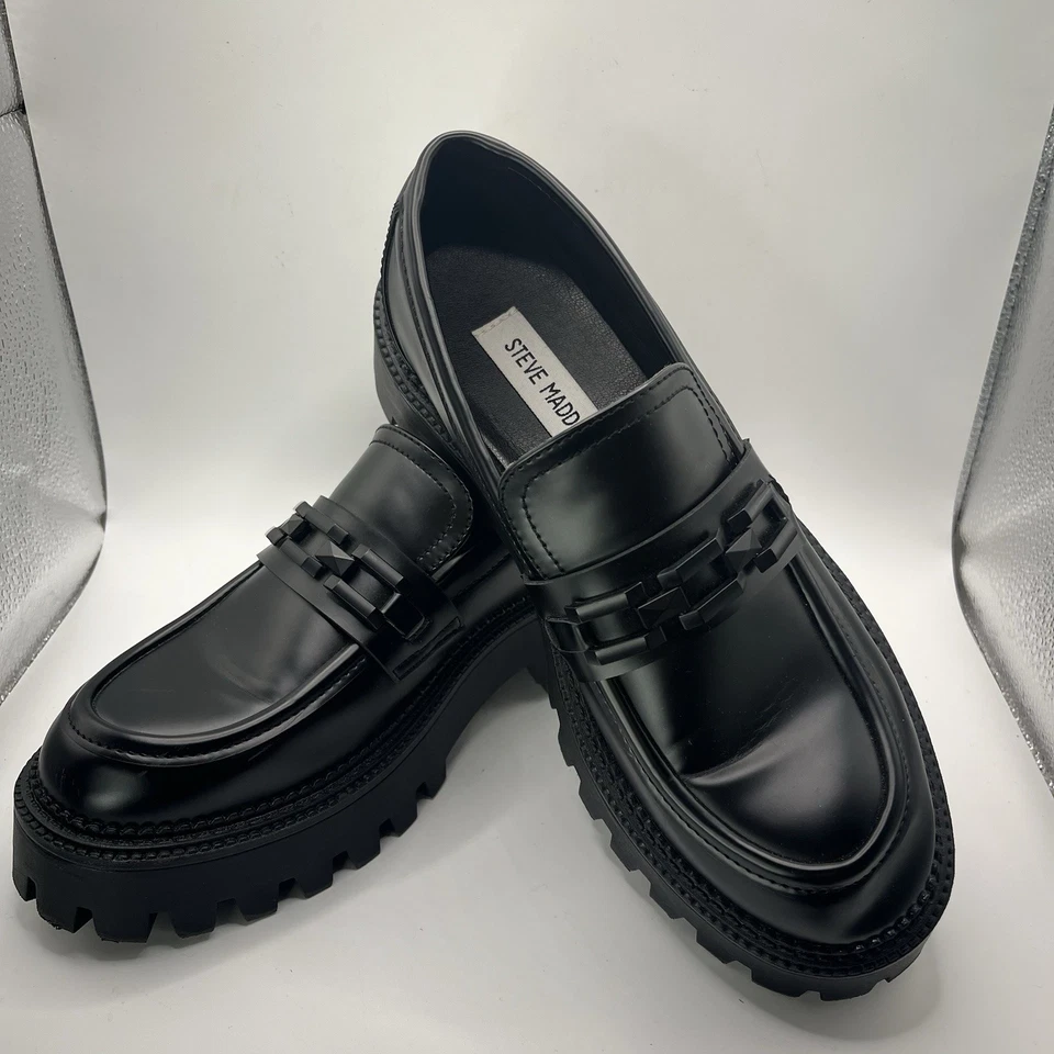 Steve Madden Women’s 8 Aerin Chunky Platform Loafers Black With Plastic Chain - Image 1 of 4