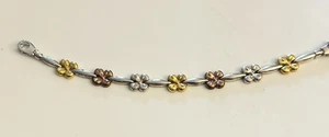 MILOR Italy Sterling Silver Tri Color Flower Bracelet 12.8 Grams 7.25 inches - Picture 1 of 10