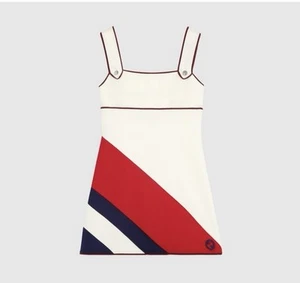 GUCCI 2024 RED WHITE AND BLUE SHORT STRAPPY DRESS NWT Size M - Picture 1 of 5