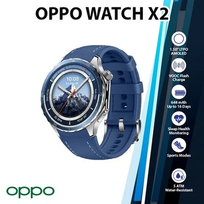 OPPO Watch X2 Android iOS Smartwatch (BLUE/2GB+32GB/AMOLED/Bluetooth/NEW) - Image 1 of 4