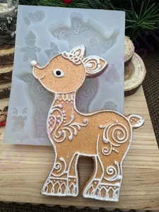 Gingerbread DEER-REINDEER cookie handmade silicone Mold for crafts - Picture 1 of 9