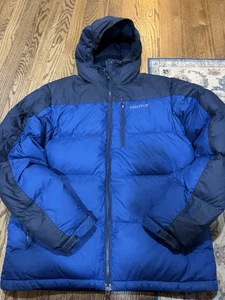 Marmot Men's Medium Black Men 650-Fill Down Hooded Puffer Jacket Blue - Picture 1 of 10