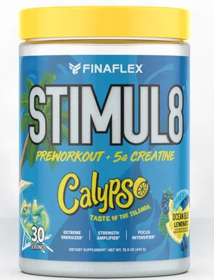 FINAFLEX ESTÍMULO8 Preentrenamiento Calipso Azul Océano Limonada 30 porciones 5 g Creatina Foto 1 de 2